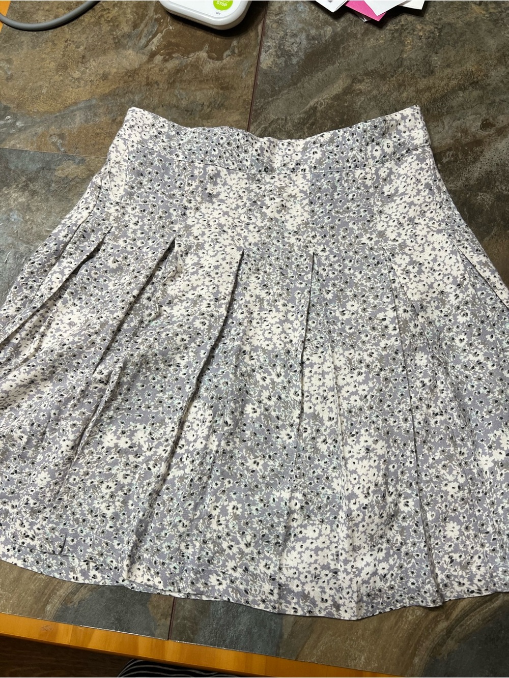 Floral Pleated A-Line Skirt in Soft Lavender and White